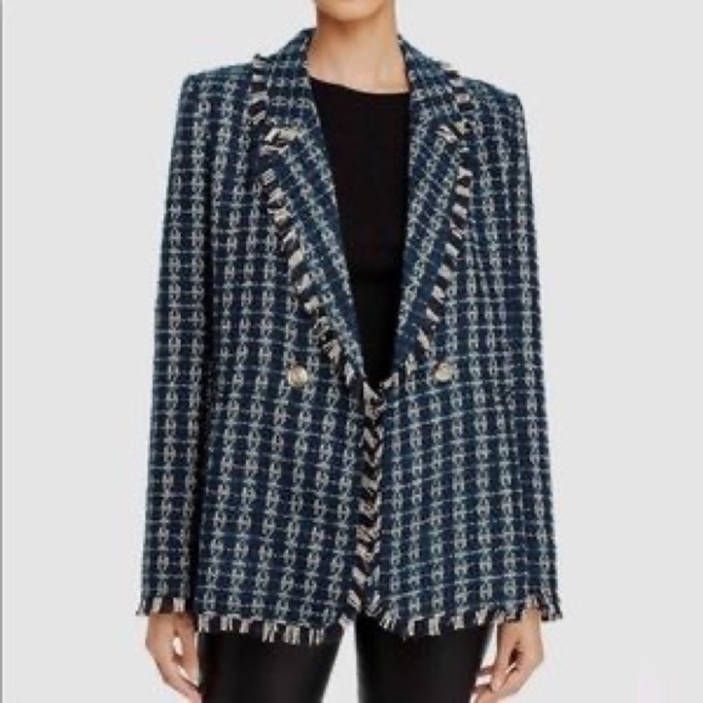 Aqua Double Breasted Tweed Blazer